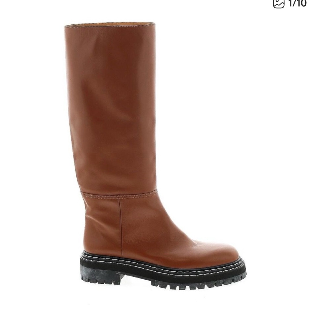 PROENZA SCHOULER Womens Brown Leather Knee High Boots Lug Sole Topstitch 40 10